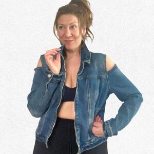 Y2K Jacket, Size L, Cold Shoulder Denim Jacket